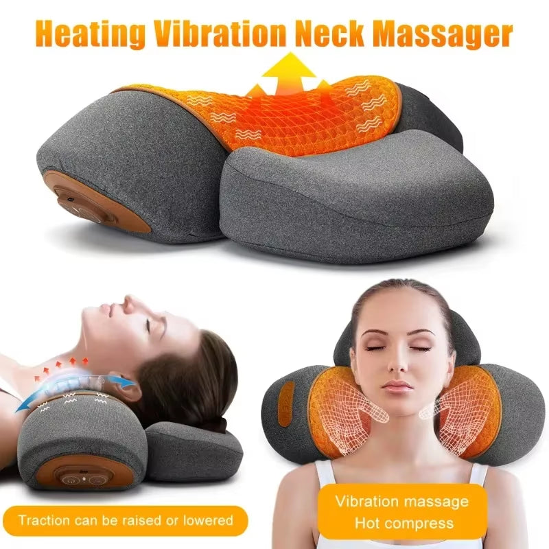 Ultimate Electric Neck Massager Pillow with Heating & Vibration - Cervical Stretcher for Back Support & Relaxation